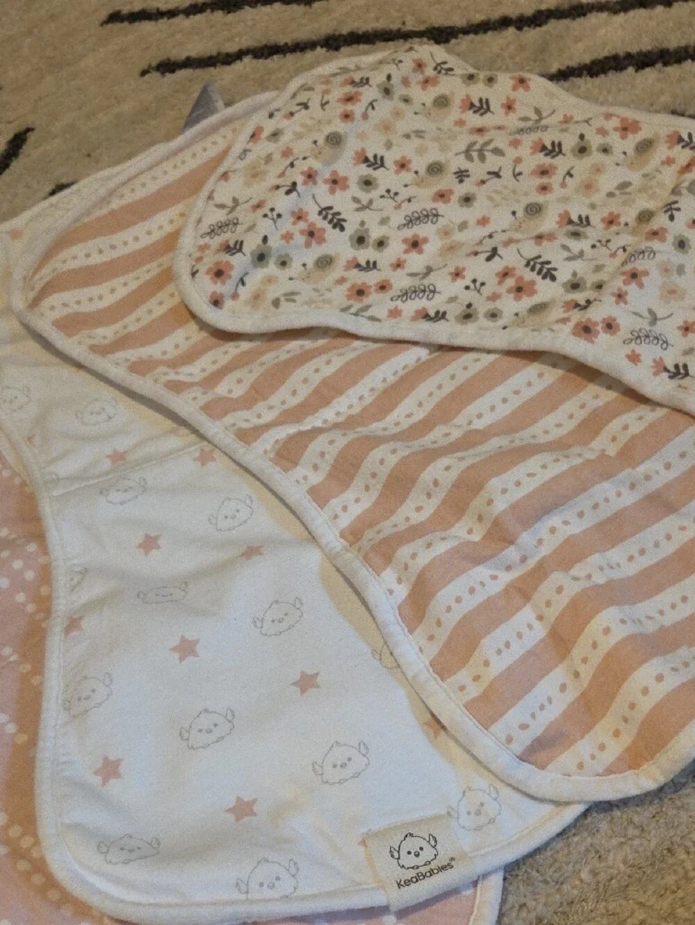 Soft Pink Floral & Stripe Baby Burp Cloths - Set of 5